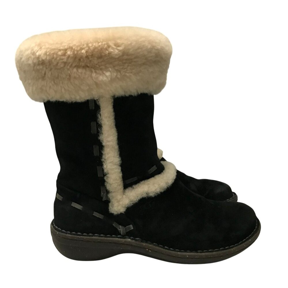 UGG Australia Elijo 5674 Womens 8/39 Shearling Cuff Suede Slip On  Black Boots